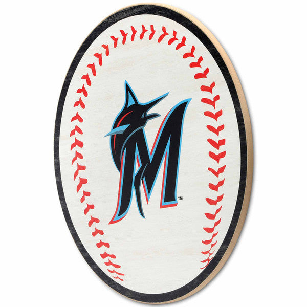 Miami Marlins Logo Baseball Round Wood Wall Decor